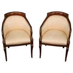 Paar gepolsterte Bergères-Stühle im Regency Style von Councill Vergoldete Delphine