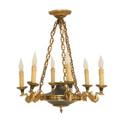 Lampadario a 6 luci in stile impero di Tole francese vintage