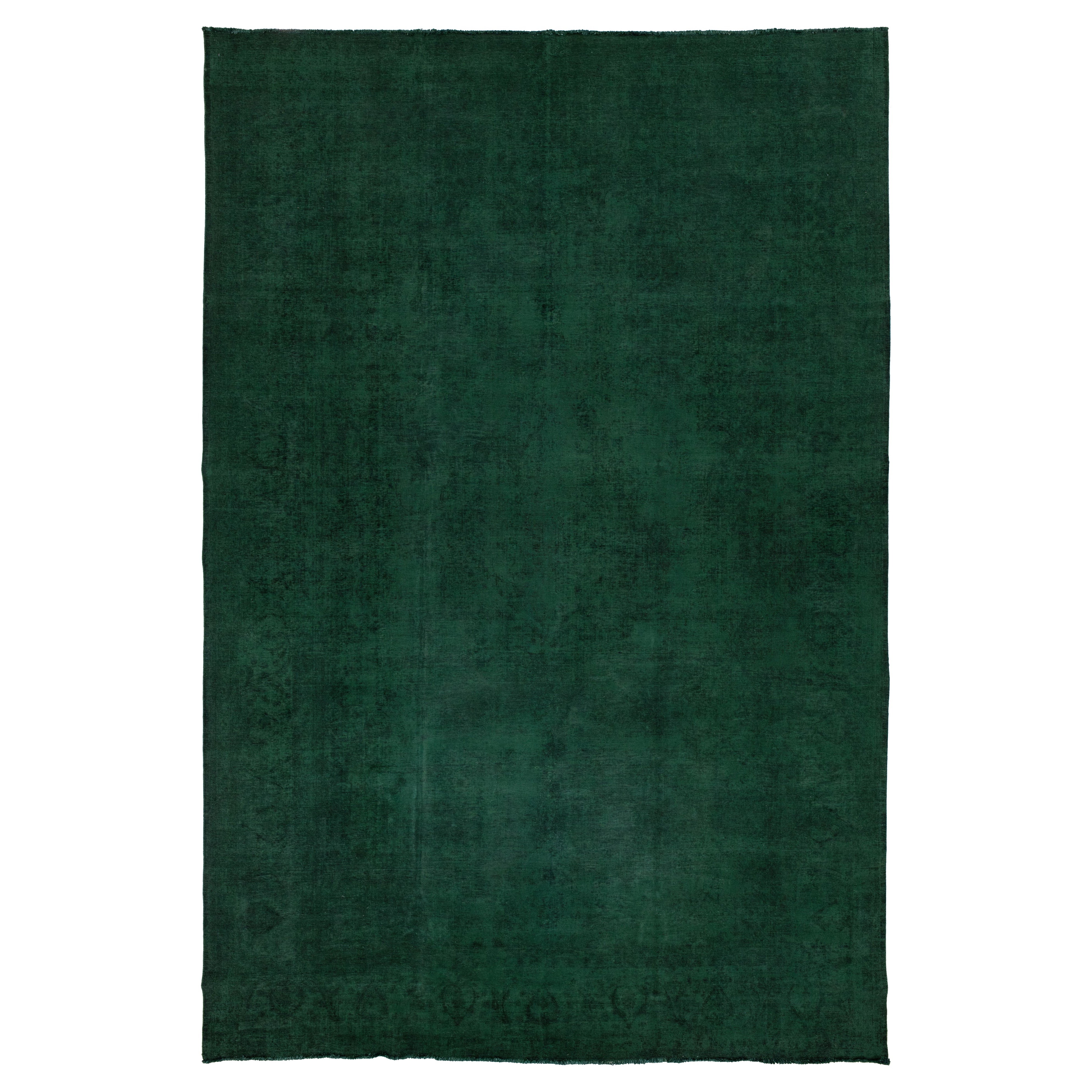 1940s Overdyed Persian Green Wool Rug with Medallion Floral Design