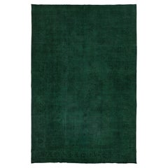 1940s Overdyed Persian Green Wool Rug with Medallion Floral Design