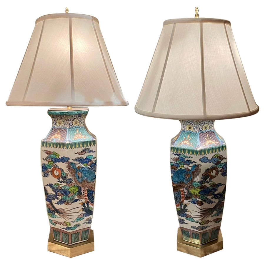 Pair Antique 19th Century Chinese Porcelain Urns Made into Lamps, Circa 1900's.