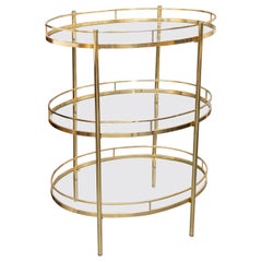 Mid Century Modern Oval Brass and Glass Three-Tier Bar Stand