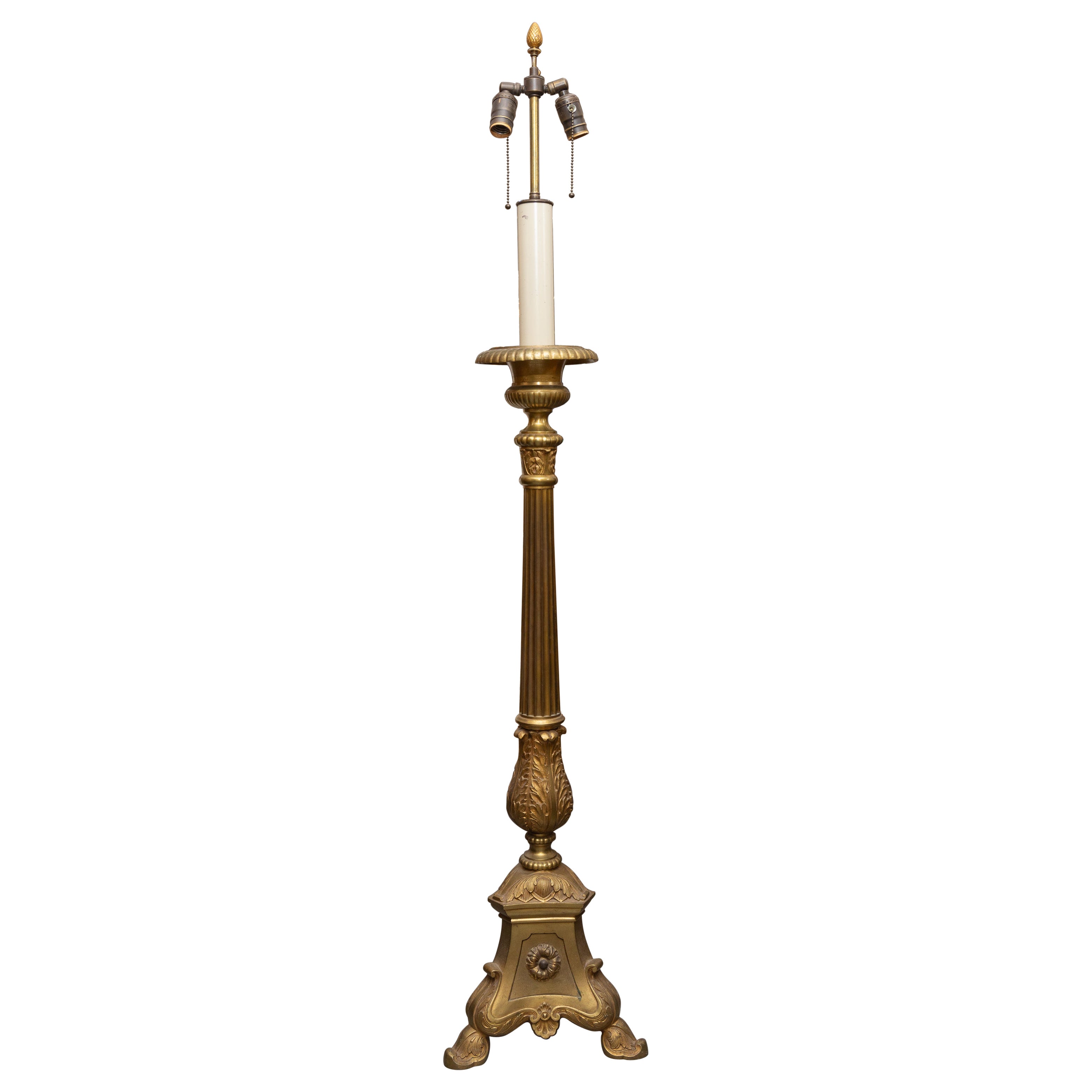Early 20th Century Italian Brass Altar Stick Electrified
