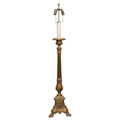 Early 20th Century Italian Brass Altar Stick Electrified