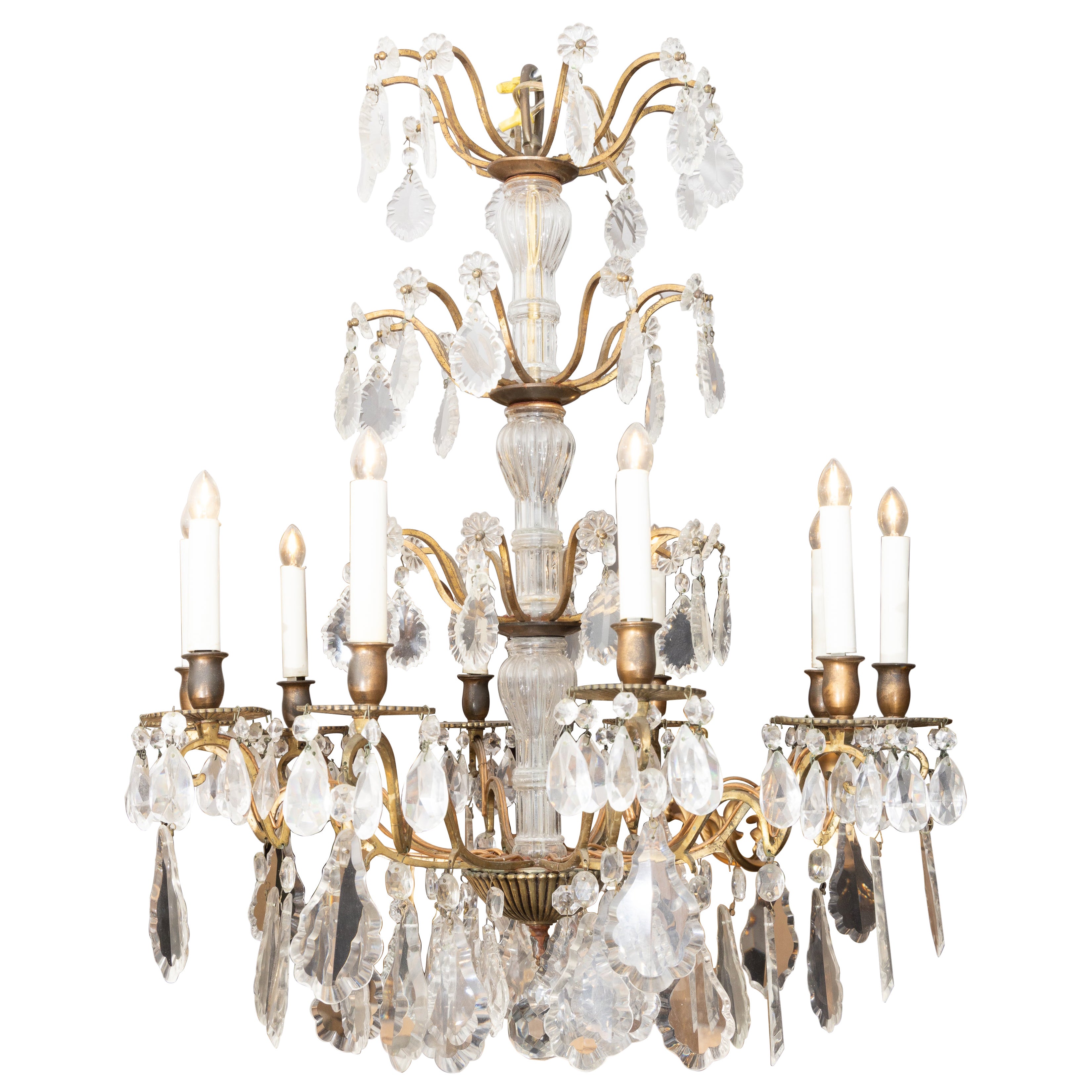 Vintage French Brass and Crystal Chandelier