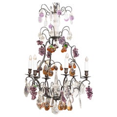 Vintage Italian Brass Chandelier with Clusters of Glass Fruit