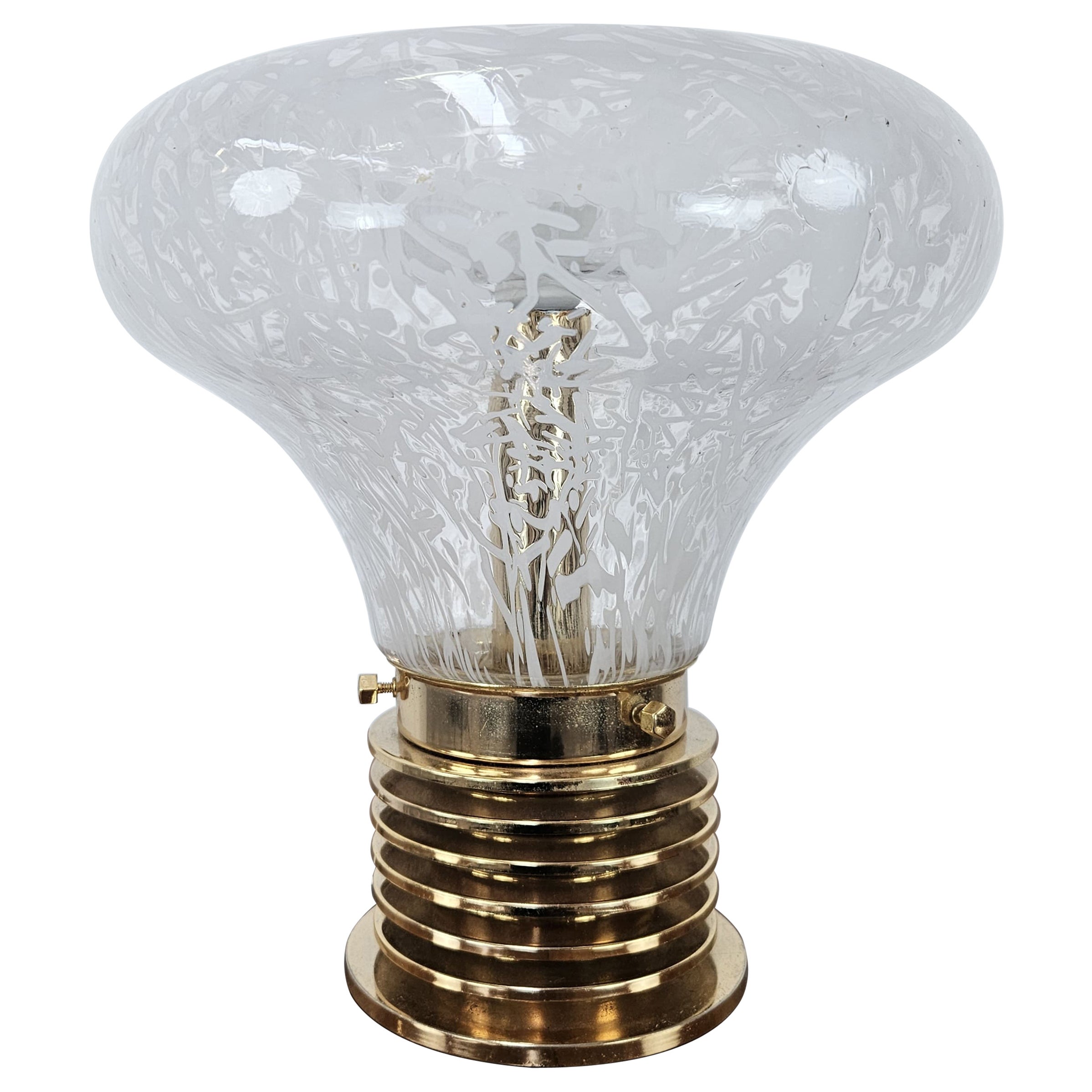 Mid Century table lamp made of worked glass and gilded metal 20th century