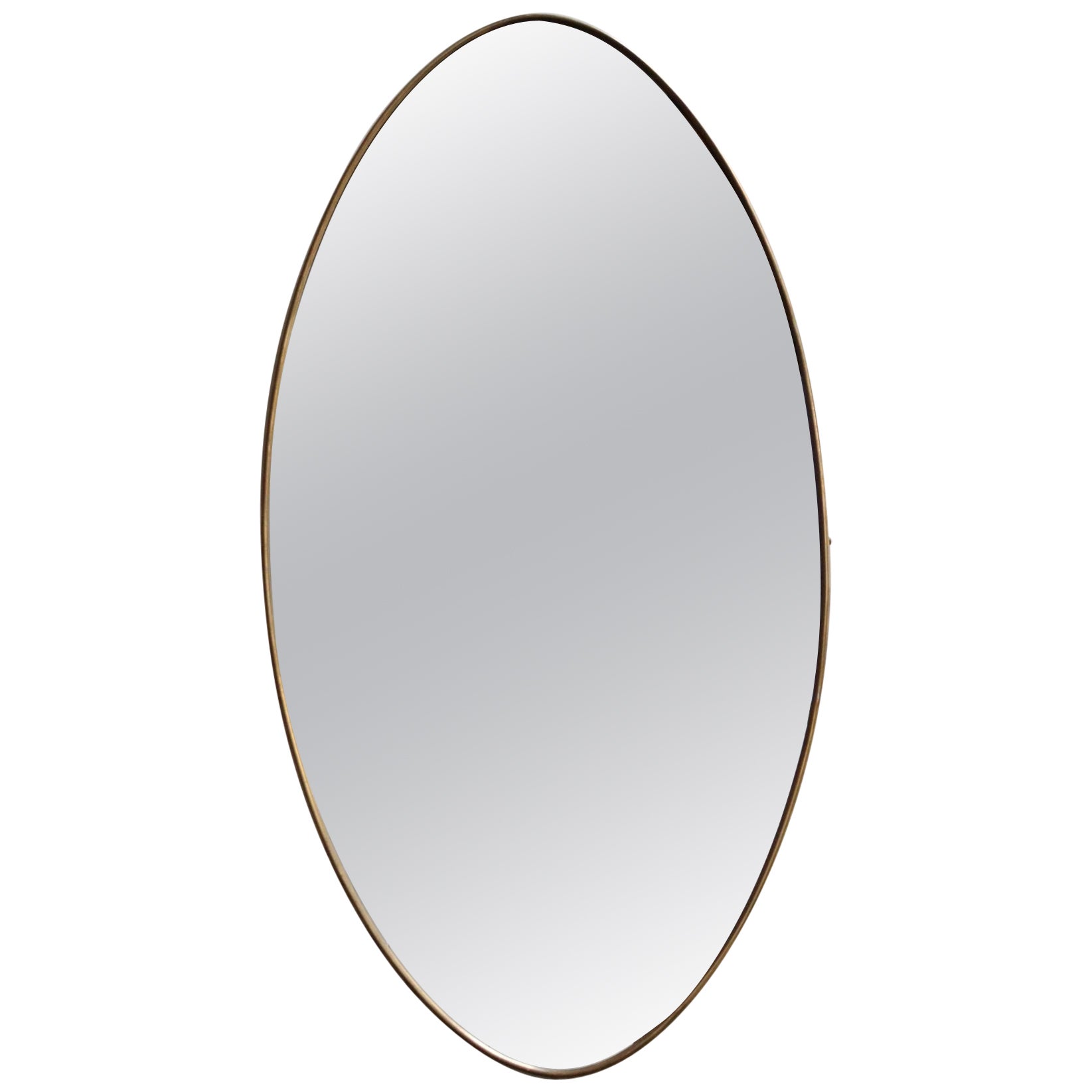 Miroir mural ovale moderne italien avec cadre en laiton d'après Gio Ponti
