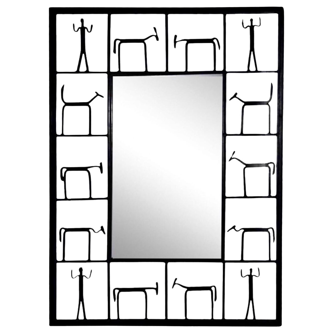 Exceptionnel Miroir Iconique des années 1950 Frederick Weinberg en Fer Forgé Brutaliste
