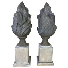 Pareja de llamas de zinc del s. XIX sobre bases de madera