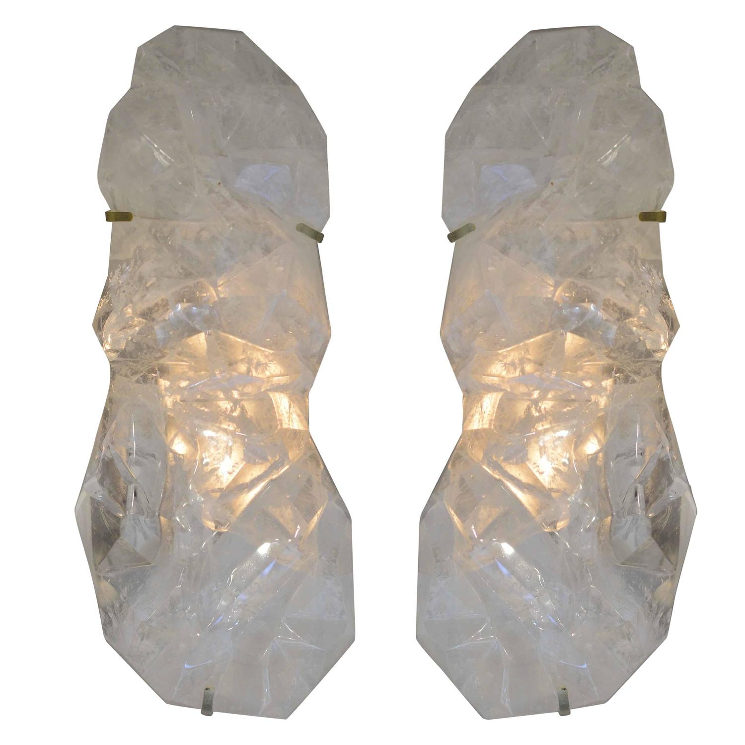 Pair of Abstract Form Rock Crystal Quartz Wall Sconces For Sale at 1stdibs