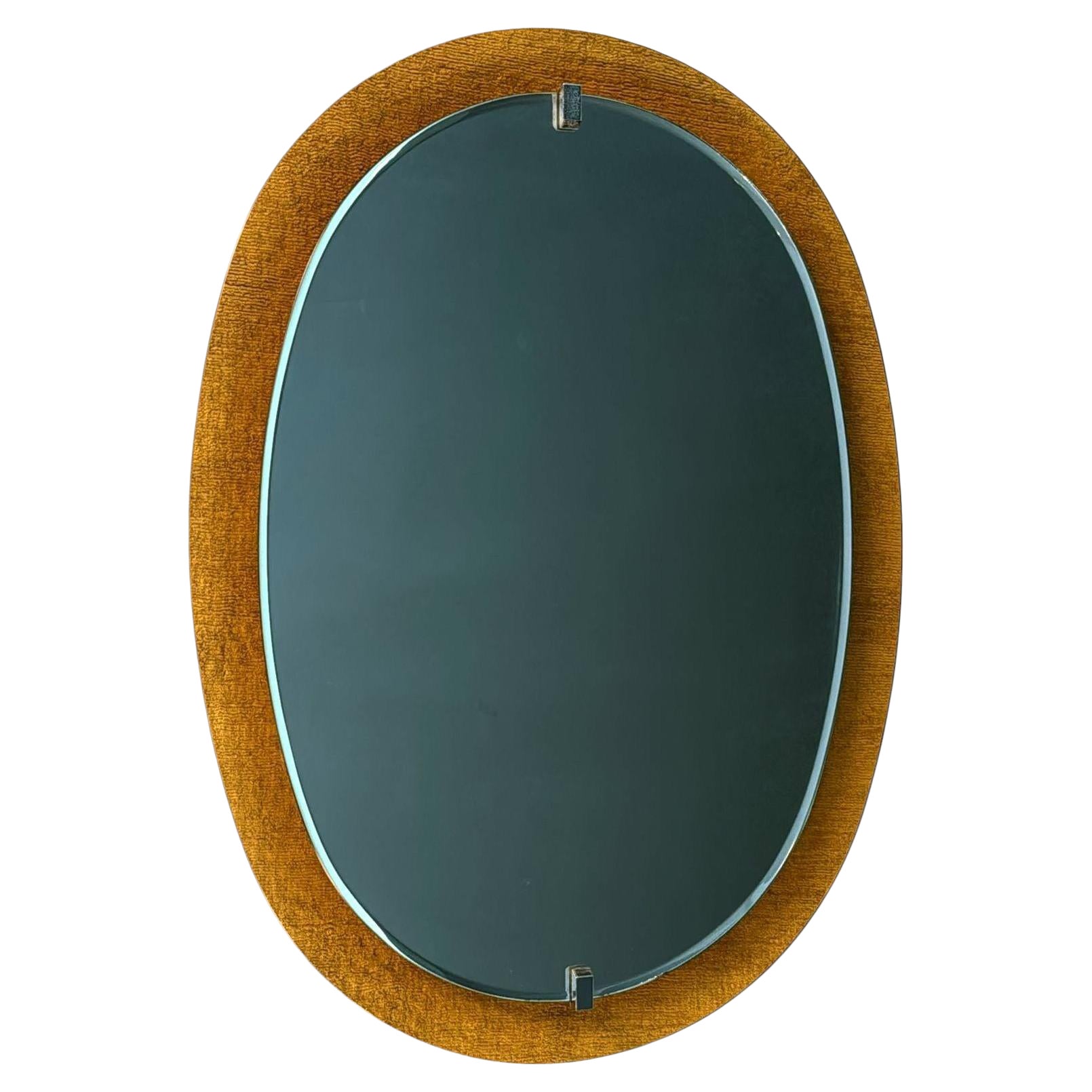 Mid-Century Modern Italian Oval Mirror In Colored Glass By Veca For Fontana Arte For Sale