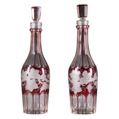 A Pair of Late 19th Century Red Cut Glass Spirit Decanters