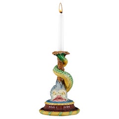 A Late 19th Century Minton Ceramic Dolphin Candlestick