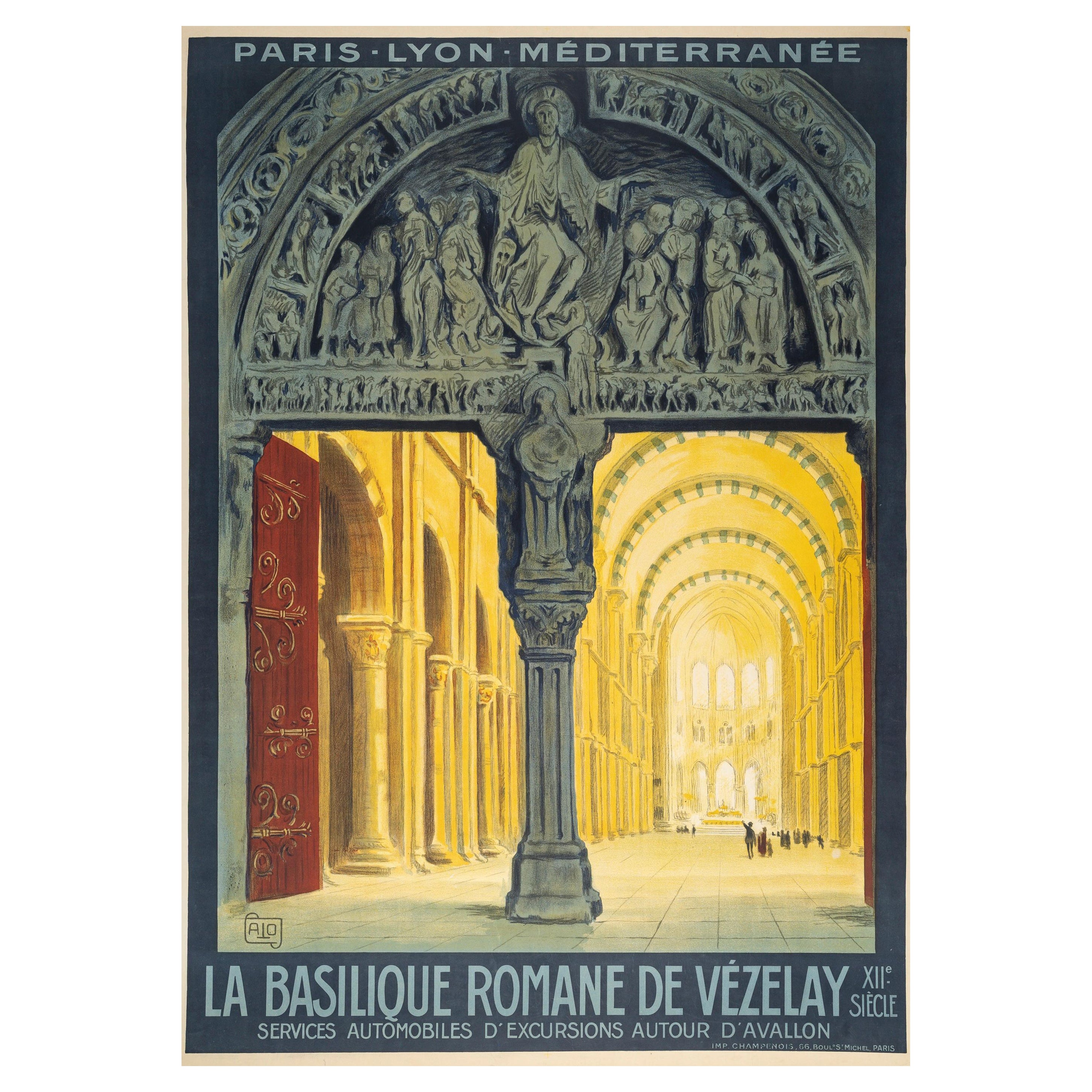 ALO, Original PLM- Tourismusplakat, Basilica Vezelay, Burgund, Avallon-Kirche 1920