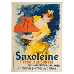 Jules Cheret, affiche originale de la Belle Époque, Saxoleine, lampe à huile Art Nouveau 1895
