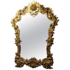 Large and Ornate Italian Rococo Style Gilt Wood Carved Hanging Mirror