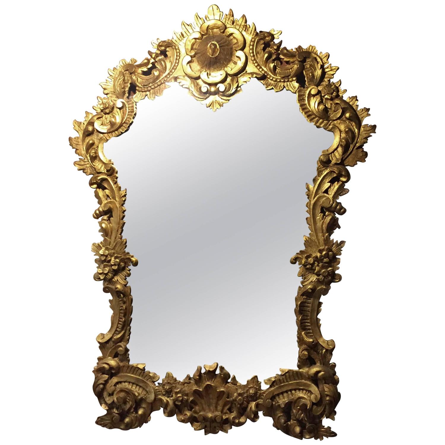 Large and Ornate Italian Rococo Style Gilt Wood Carved Hanging Mirror For Sale at 1stdibs