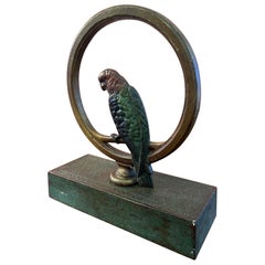 Deco Period Cold Painted Bronze Parrot Form Doorstop