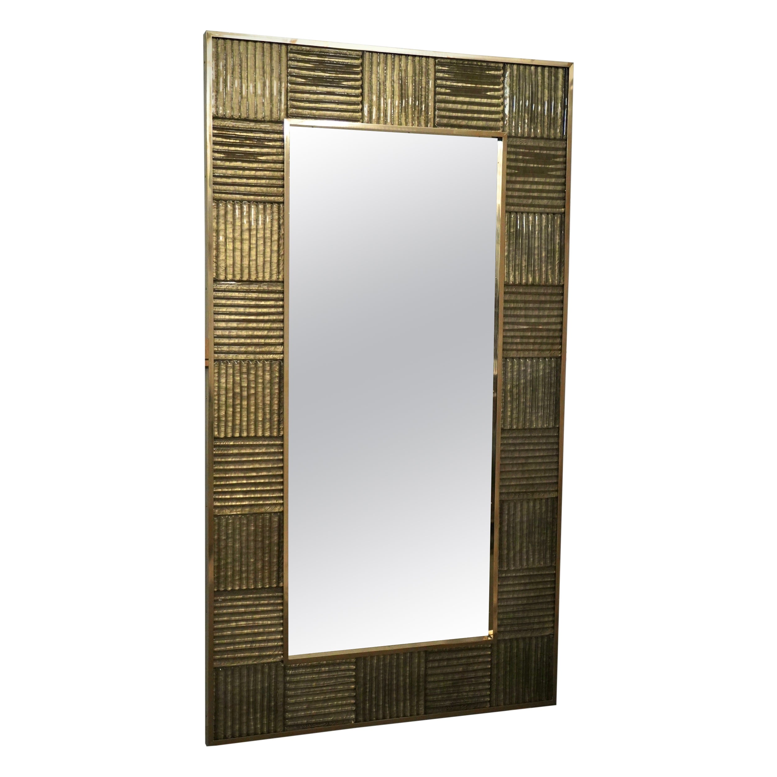 Murano Gold Kunstglas und Messing Italienischer Konsolenwandspiegel aus der Mitte des Jahrhunderts, 2020