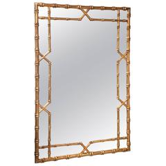 Vintage, Huge Mirror, Faux Bamboo Frame, Gilt, Can Lean Against the Wall