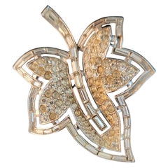 Vintage 1951 Trifari Alfred Philippe Leaf Brooch Diamanté Pavé