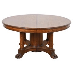 R. J. Horner Antique Victorian Oak Split Pedestal Dining Table, Refinished
