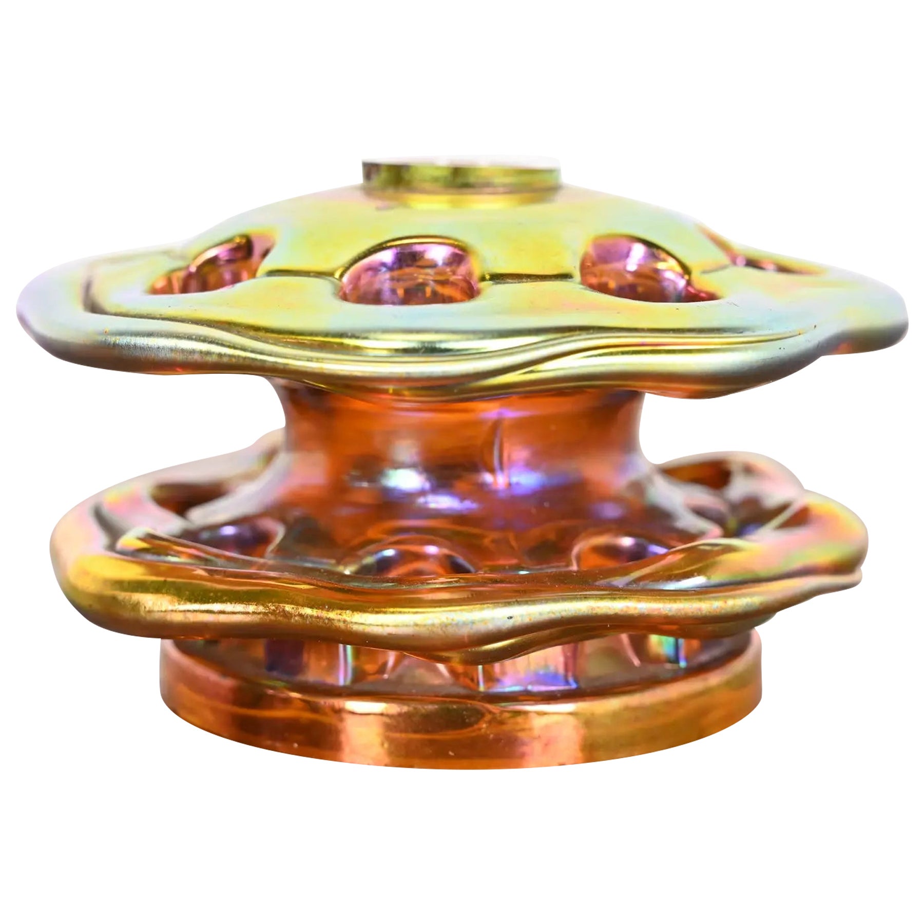 Tiffany Studios Style Iridescent Favrile Glass Flower Frog