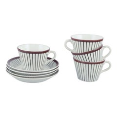 Stig Lindberg for Gustavsberg. Set of four ‘Spisa Ribb’ coffee cups with saucers