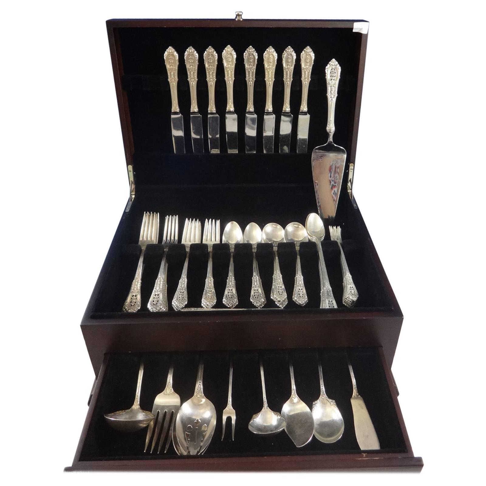 Rose Point by Wallace Sterling Silver Flatware Set for Eight Service 75 Pieces For Sale