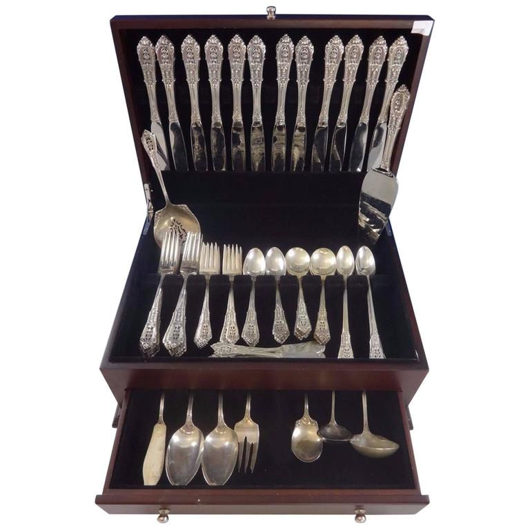 Rose Point By Wallace Sterling Silver Dinner Size Flatware Set 12 Rose Point By Wallace Sterling Silver Dinner Size Flatware Set 12 Service 93 Pcs For