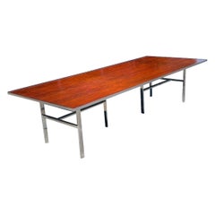 Vintage Modern Rosewood & Chrome Banquet Dining Table