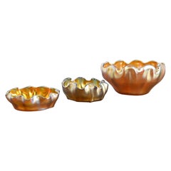 Louis Comfort Tiffany Favrile Iridescent Art Glass Salt Cellars, Set of Three