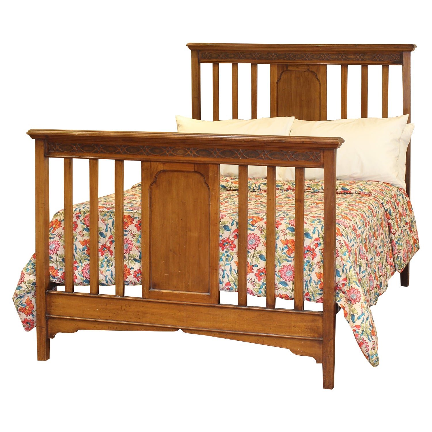 Double Edwardian Antique Bed in Walnut - WD68 For Sale