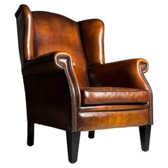 Wingback armchair sheep leather