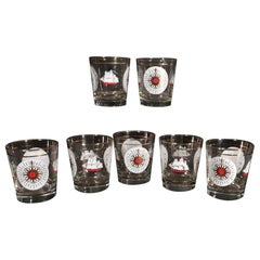 Bicchieri da cocktail Nautical Double Rocks in vetro Libbey vintage - set di sette bicchieri
