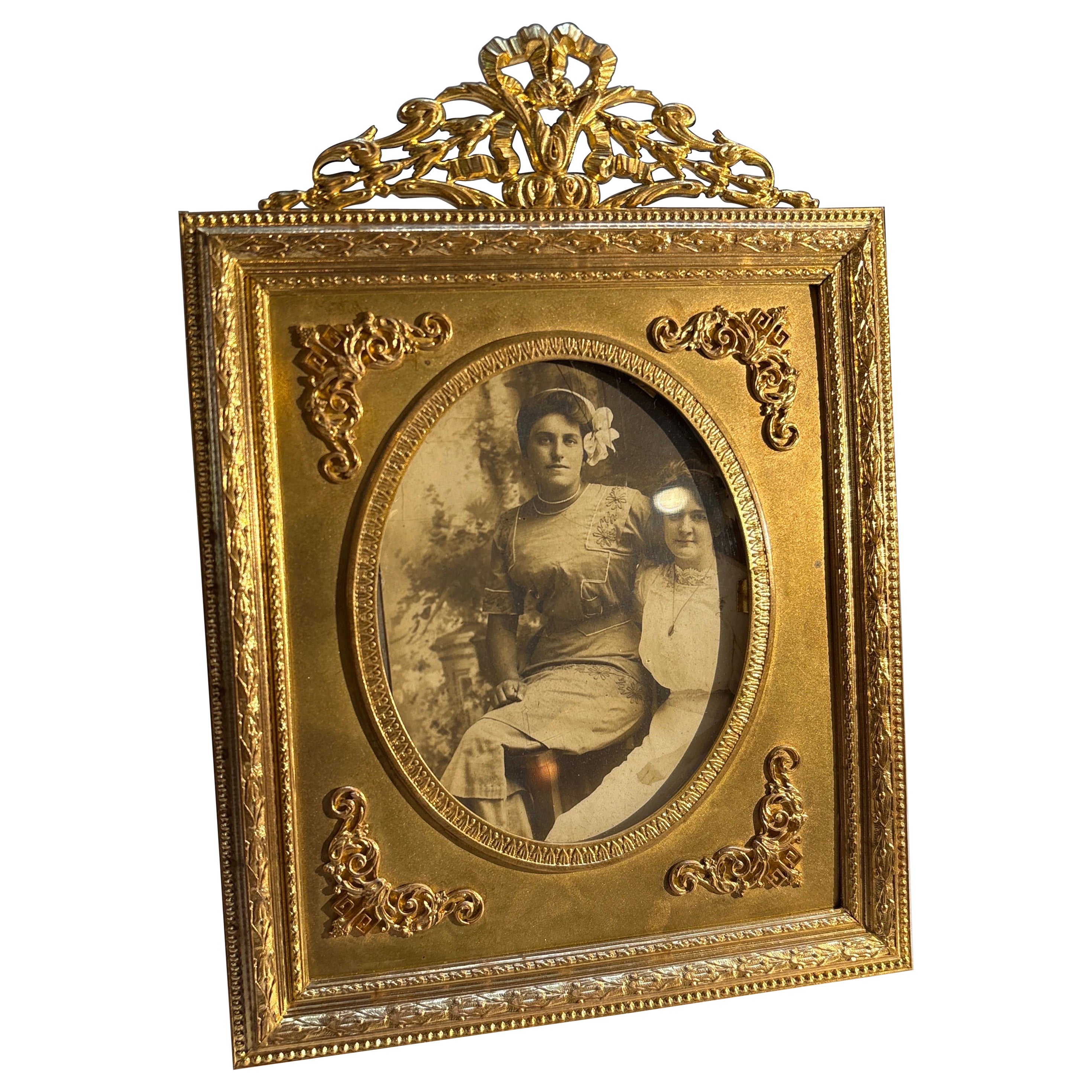 Gilded Age French Gilt Bronze Standing Picture Frame.