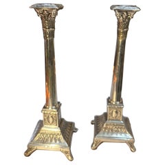 Paire de chandeliers en argent sterling du 19e siècle de style colonne européenne