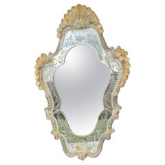 Espejo Veneciano De Cristal De Murano Dorado Con Oro Fino, Espejo Grabado, Aproximadamente 19