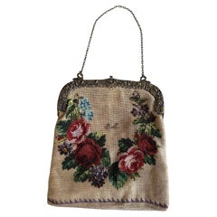 Antique Beaded Handbag with Silvered Clasp and Swan Detail, circa 1880