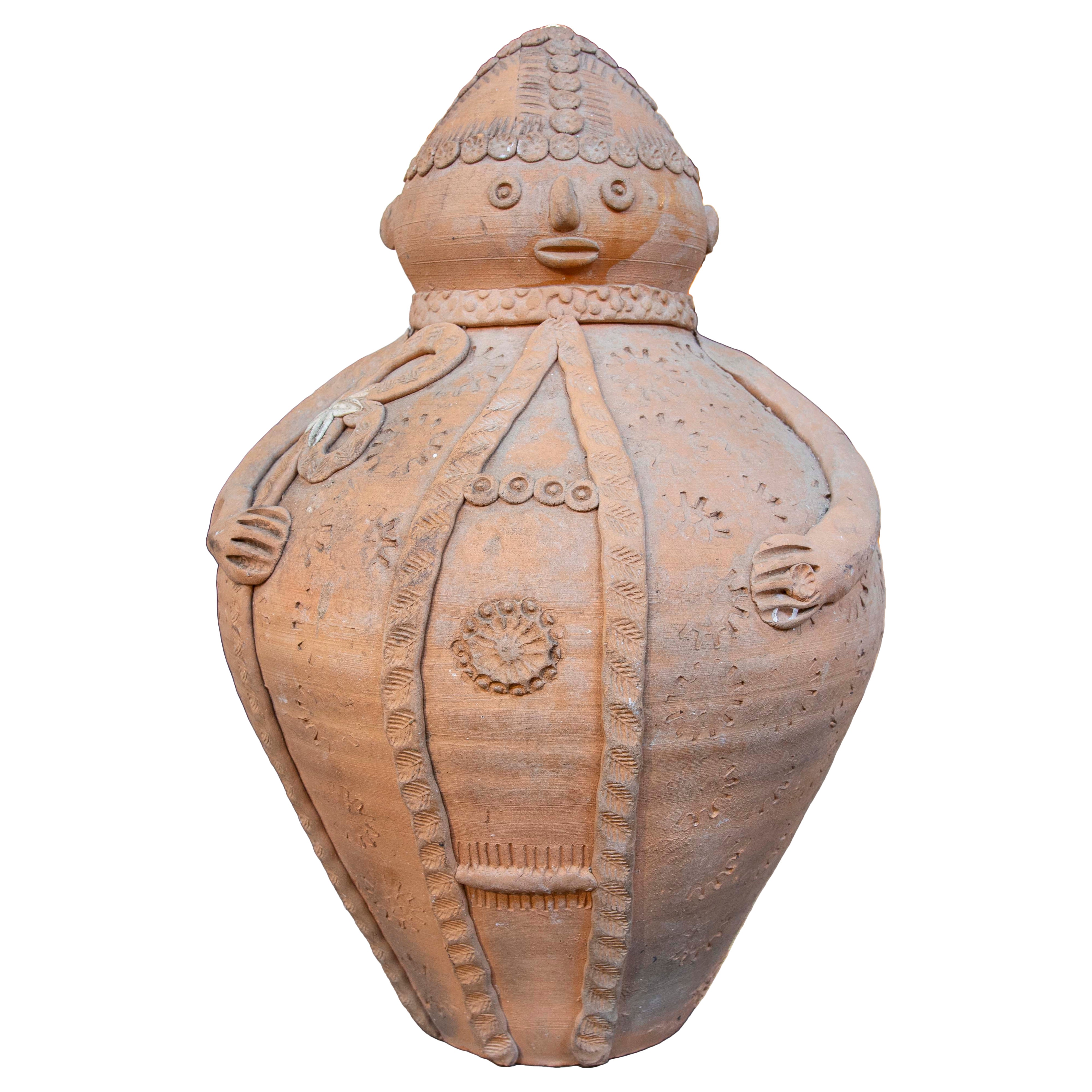 1970s Decorative Clay Jug in the Shape of a Traditional Man