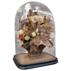 1950s Antique Lantern with Flowers and Fruits Under a Glass Dome