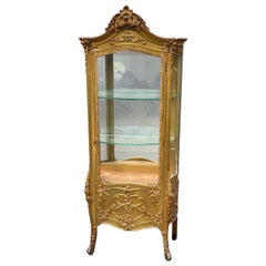 19th Century Curved Glass Ornate Gold Vitrine, France