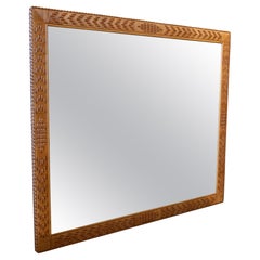 1970s Vintage Mirror with Hand-stitched Woven Rattan Frame