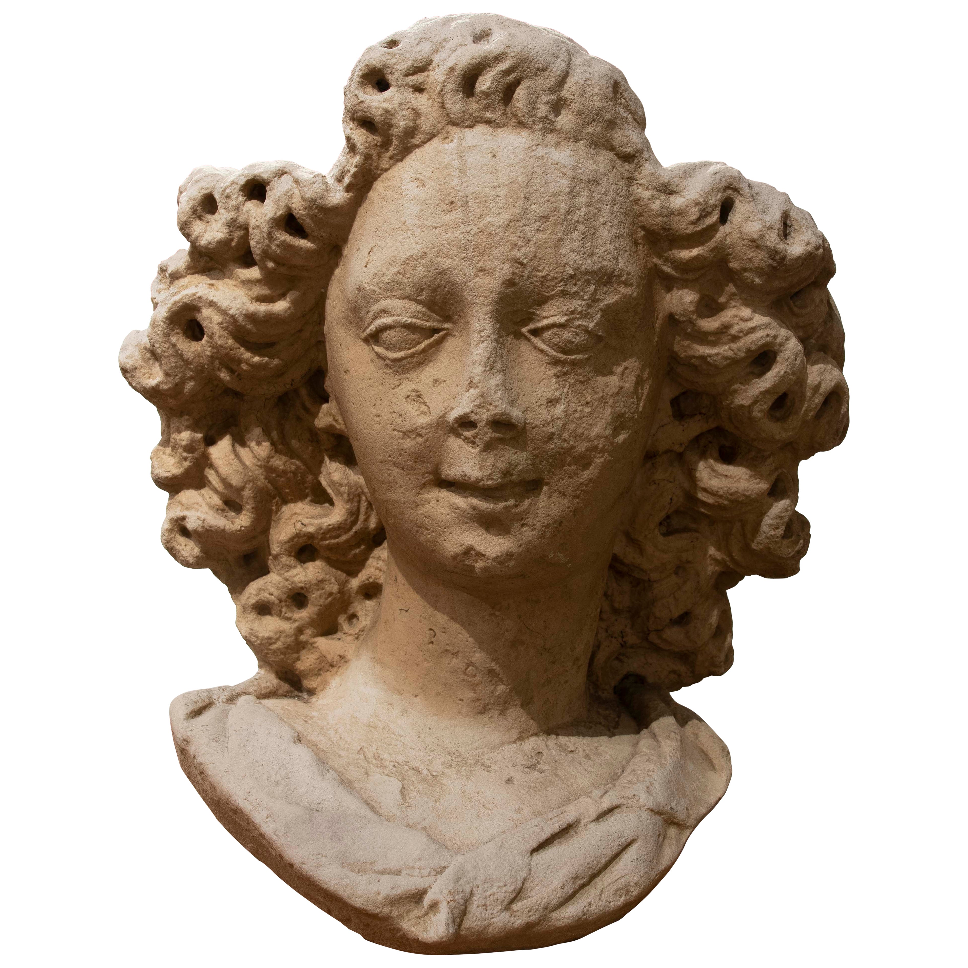 Antico busto di angelo con capelli ricci in resina in stile gotico del 1980 in vendita