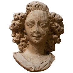1980s Antique Bust of an Angel with Curly Hair in Gothic-style Resin