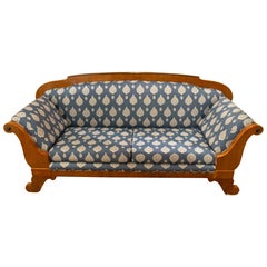 1875s Classic Wooden Sofa Upholstered in Blue with Floral Motifs
