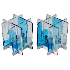 1 of 16 Carlo Nason for Mazzega Rare 1970s Blue & Clear Murano Ice Glass Lights