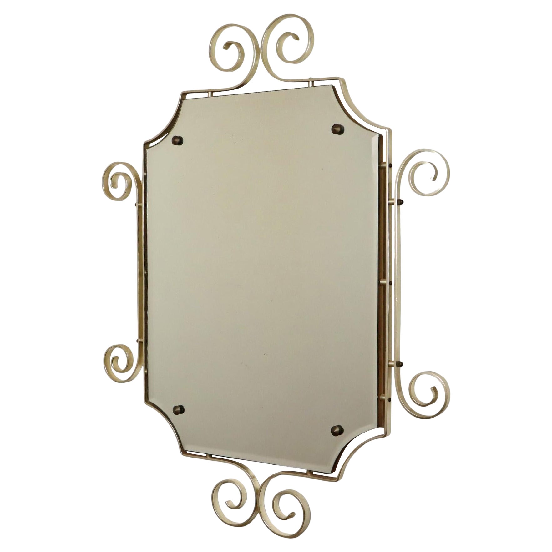 Miroir Vintage Hollywood Regency Or Métal Facetté Sixties