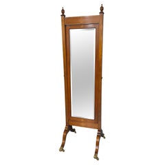 Antique Mahogany Inlaid Cheval Mirror